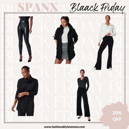 Get 20% off on all this stuff from Spanx! 
Fashionablylatemom 
Velvet wide leg pants 
Tunic top 
Leather pants 
Fleece shirt jacket 


#LTKsalealert