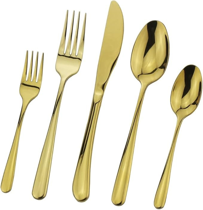 Silverware set, DEALIGHT Gold Silverware Set for 4, 20-Pieces flatware set, Stainless Steel Cutle... | Amazon (US)
