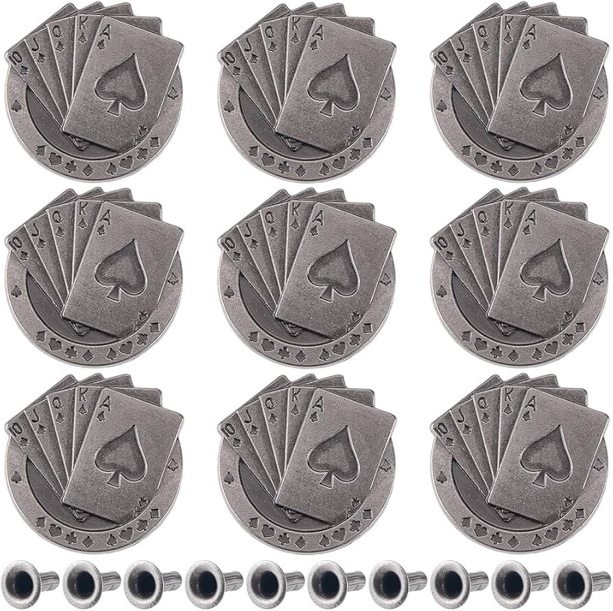 GORGECRAFT 1 Box 10 Sets Playing Card Screw Back Buttons Tibetan Antique Silver Alloy Buckles Con... | Amazon (US)