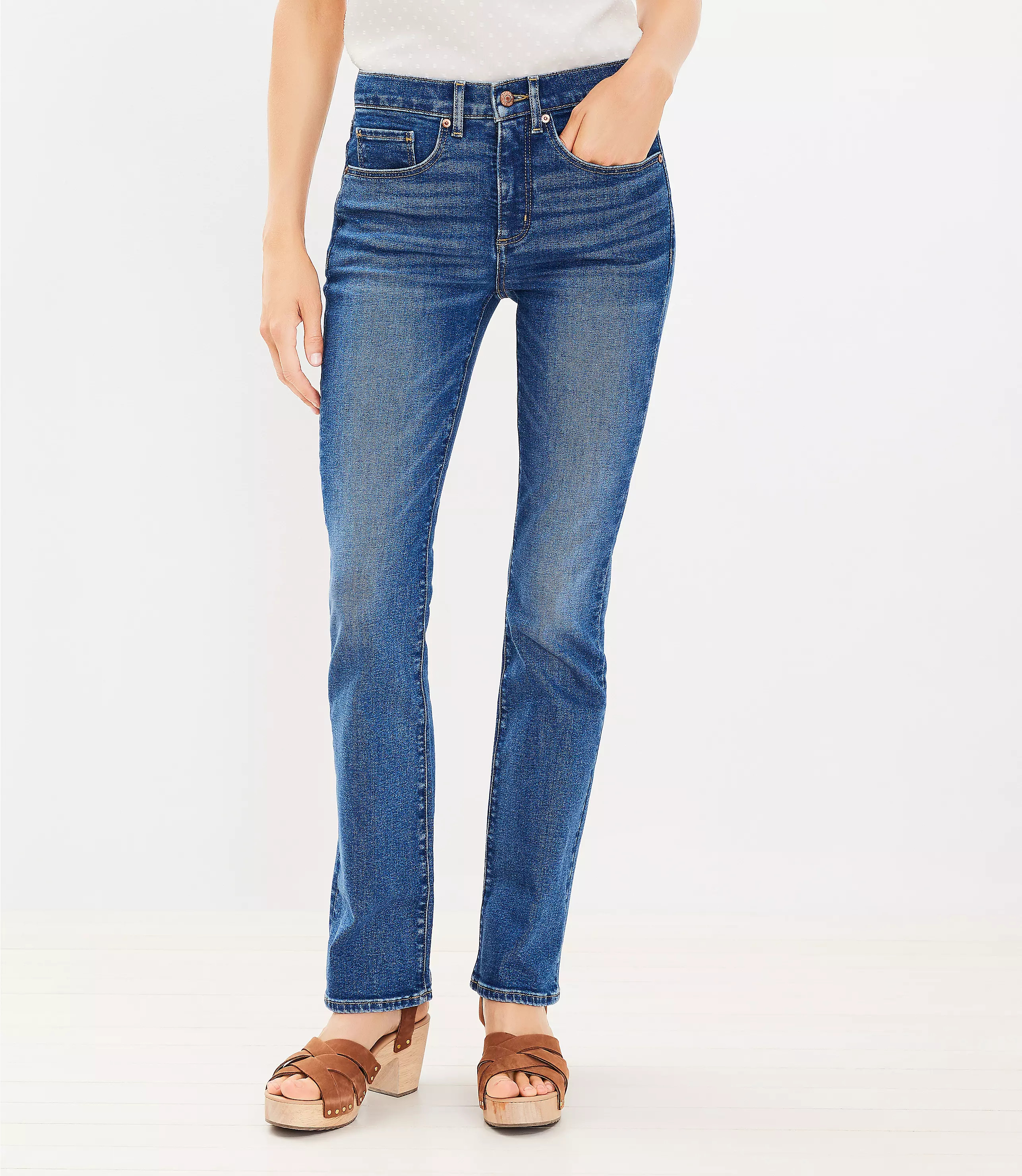 Mid Rise Boot Jeans in Medium Stone Wash | LOFT