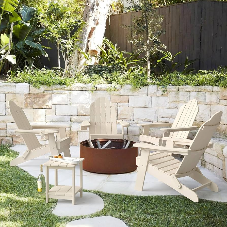 LUE BONA Folding Adirondack Chair Set of 4, Sand HDPS Fire Pit Patio Chairs Weather Resistant, Mo... | Amazon (US)