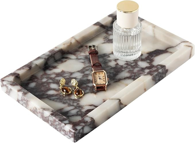 Natural Calacatta Viola Marble Tray 10"x6" Rectangular - Non-Resin Bathroom Vanity Organizer & Of... | Amazon (US)