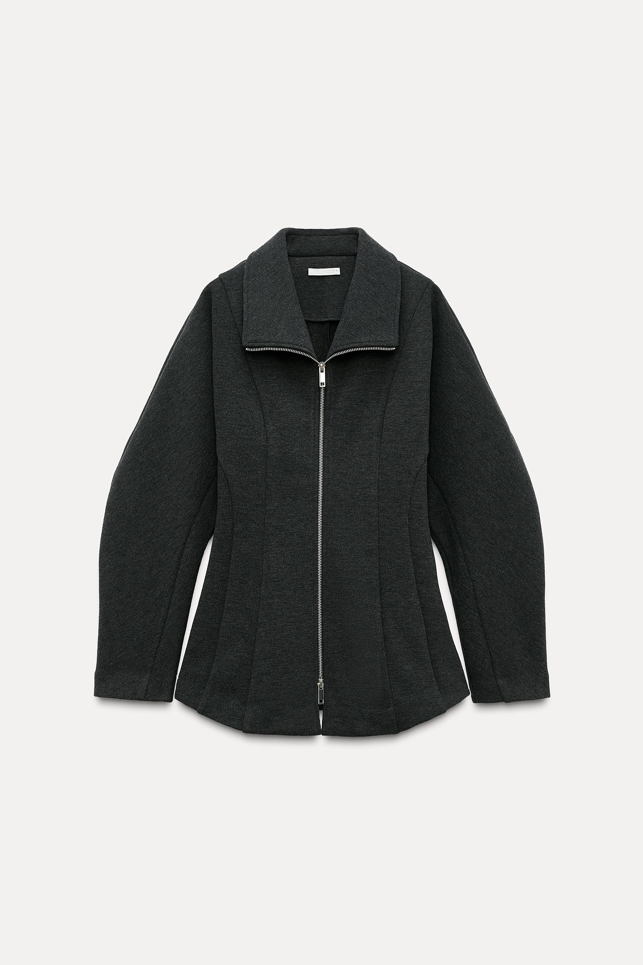 Fitted jacket with a lapel collar and balloon sleeves. Metal zip fastening at the front. | Zara UK