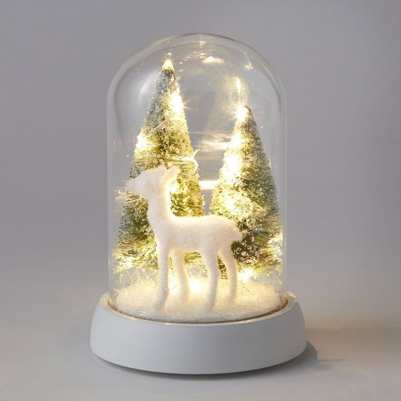 8.5" Glitter Deer with Trees Glass Cloche Scene White - Wondershop™ | Target