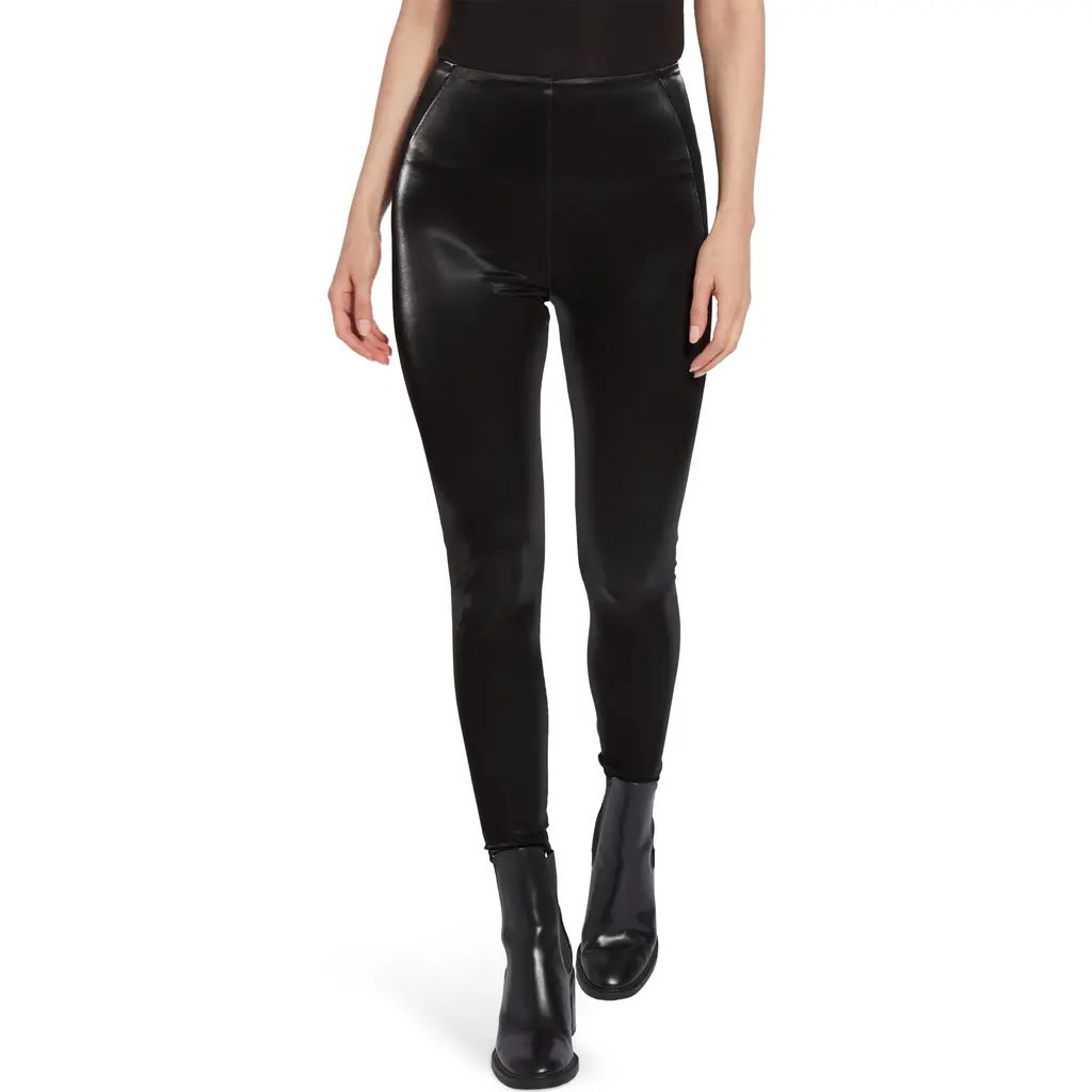Lysse Matilda Foiled Faux Leather Leggings in Black Mirror at Nordstrom Rack, Size X-Large | Nordstrom Rack