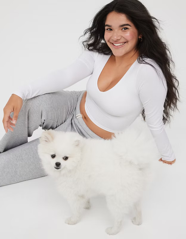 OFFLINE By Aerie Real Me Long Sleeve V-Neck T-Shirt | Aerie