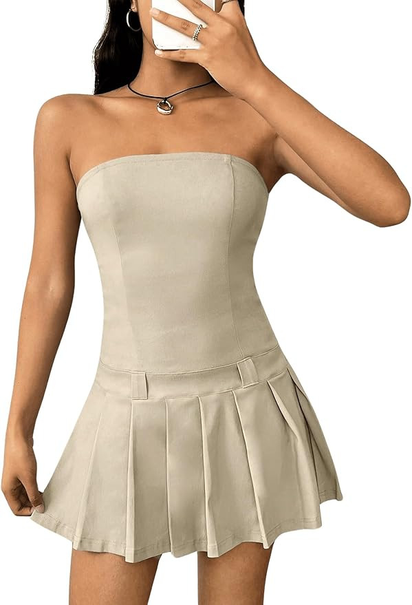 Milumia Women's Pleated Mini Tube Top Dress Sleeveless A Line Bandeau Short Dresses | Amazon (US)