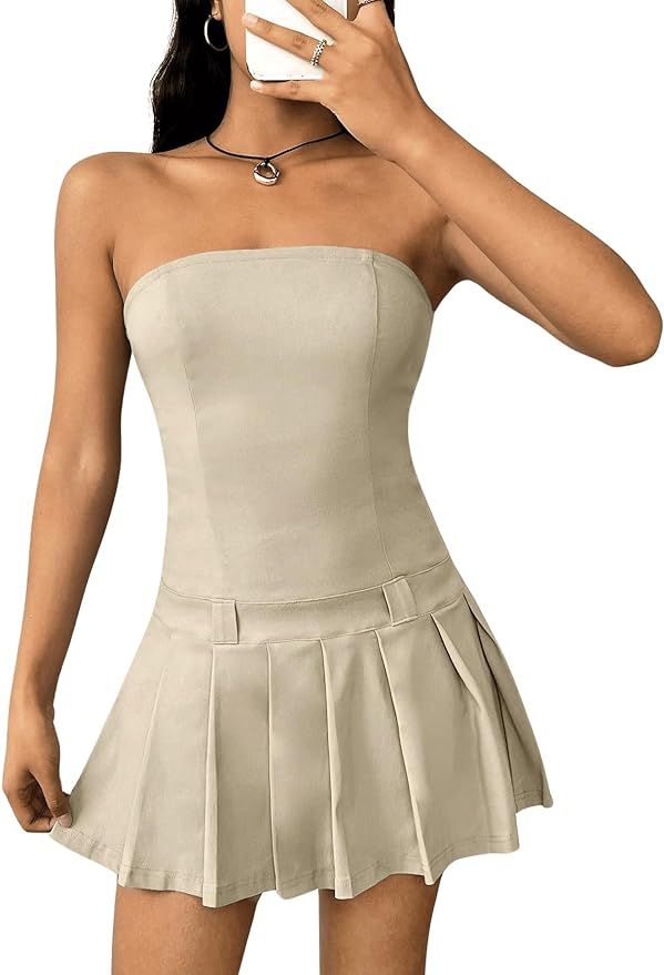 Milumia Women's Pleated Mini Tube Top Dress Sleeveless A Line Bandeau Short Dresses | Amazon (US)