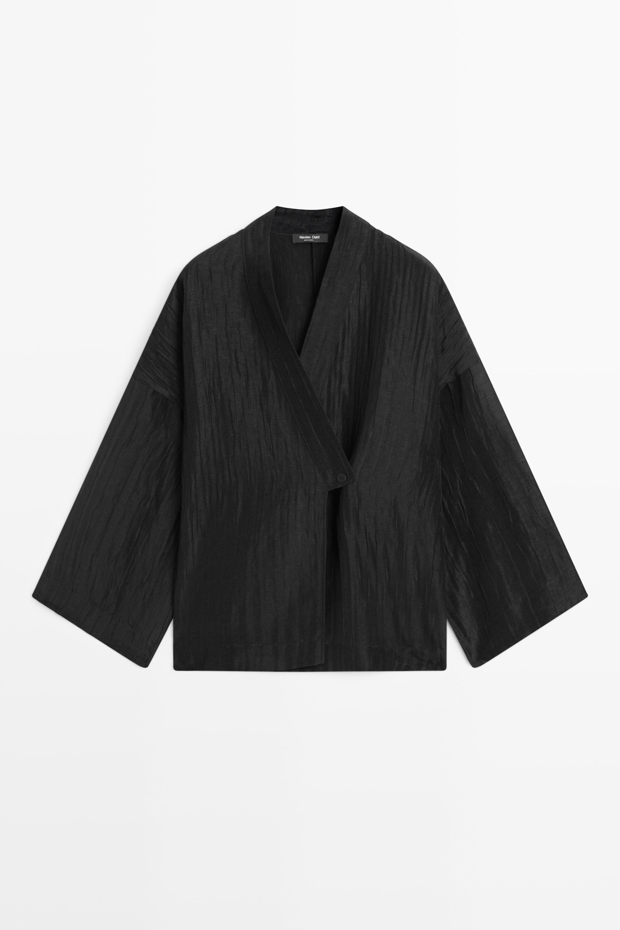 Textured linen blend V-neck kimono | Massimo Dutti UK