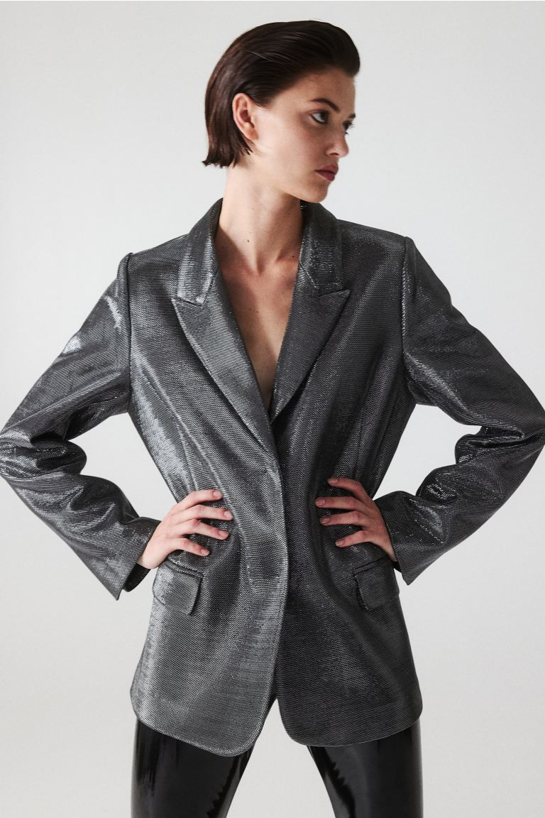 Shimmery Blazer - Black/silver-colored - Ladies | H&M US | H&M (US + CA)