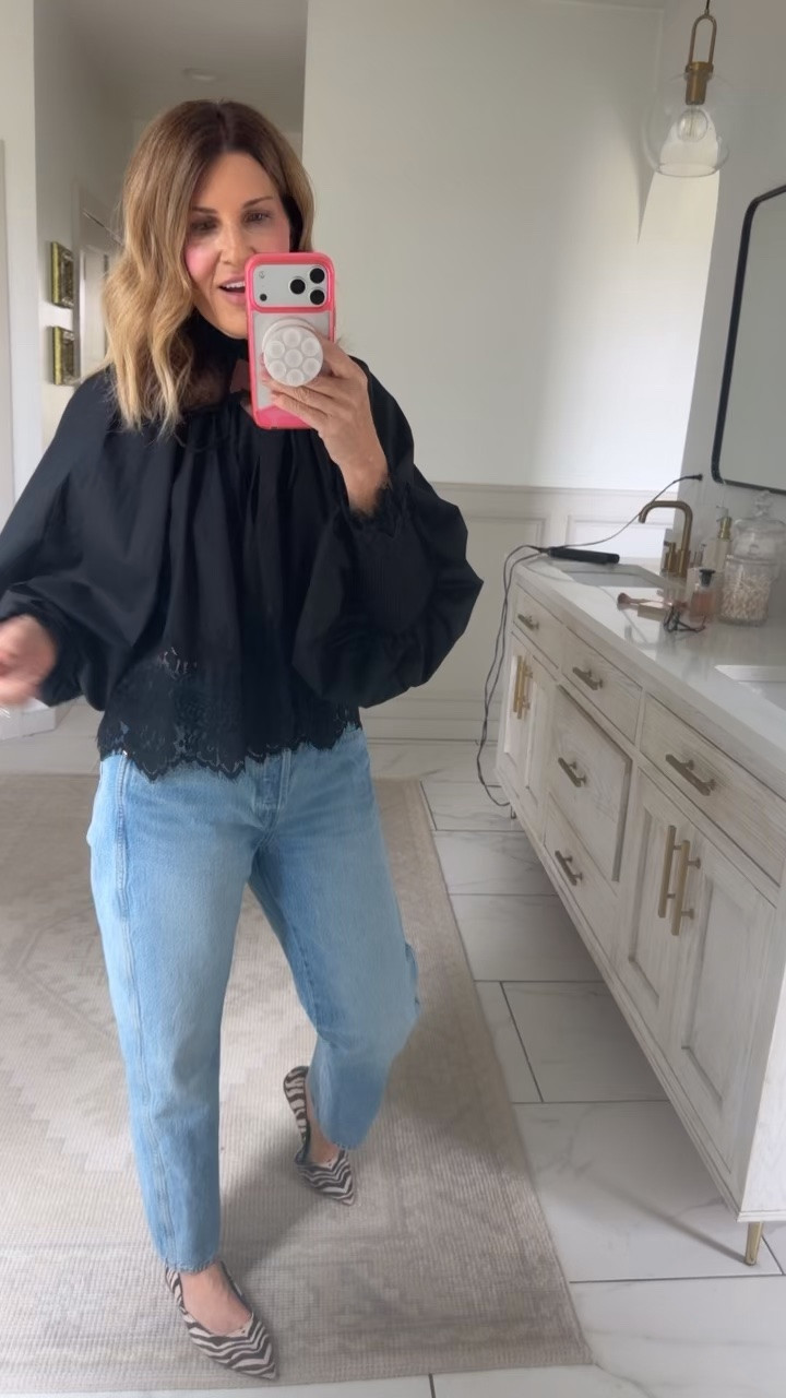 Wearing a medium top and size 4R jeans

#LTKOver40