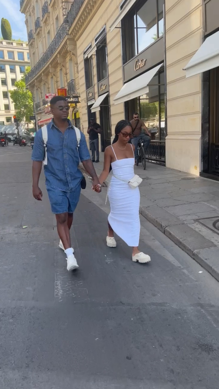 Matching blue Jean short set, paired with white Air Force and sunglasses 

#LTKshoecrush #LTKtravel #LTKmens