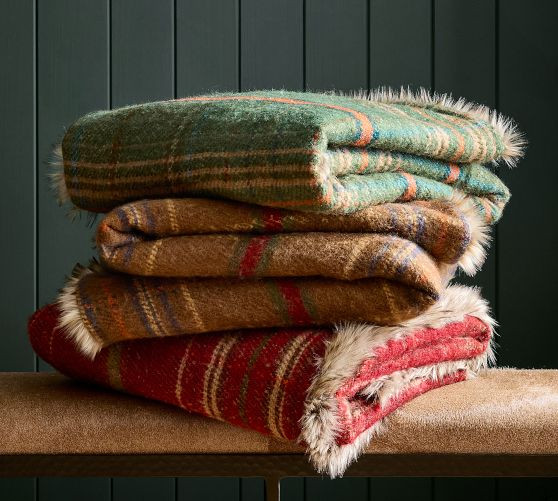 Woodrow Plaid Faux Fur Throw | Pottery Barn CA