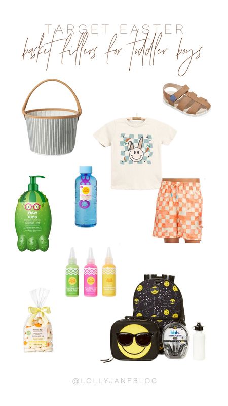 Target Easter basket fillers and finds for toddler boys! 🫶🏻

Boys can be hard to get a fun easter basket fillers for, but these finds are so fun and universal! They’re not to "Easter" themed so all of these can all be year round necessities! I love this smiley water bottle backpack set, and This fun orange checkered suit. Summer sandals are always a hit, and so is a cute Easter Tee!! I love these cute candies and toys, the perfect Easter basket stuffers! Topping it off with this cute basket for all the things to go inside, and then later have an Easter egg hunt! 🐣💐 

#LTKkids #LTKbaby #LTKSeasonal