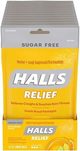 Amazon.com : Halls Citrus Sugar Free Cough Drops - with Menthol - 300 Drops (12 bags of 25 drops)... | Amazon (US)