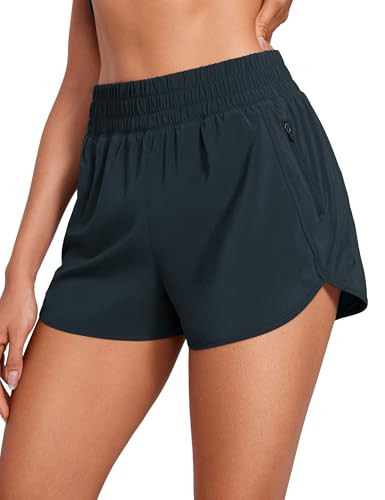 CRZ YOGA Womens High Waisted Running Shorts Mesh Liner 3'' Dolphin Quick Dry for Athletic Gym Track Workout with Zip Pocket True Navy Small | Amazon (US)