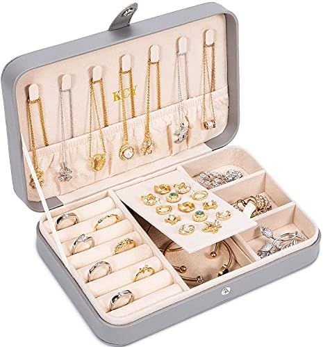 LANDICI Small Jewelry Box for Women Girls, PU Leather Travel Jewelry Organizer Case, Portable Jewell | Amazon (US)