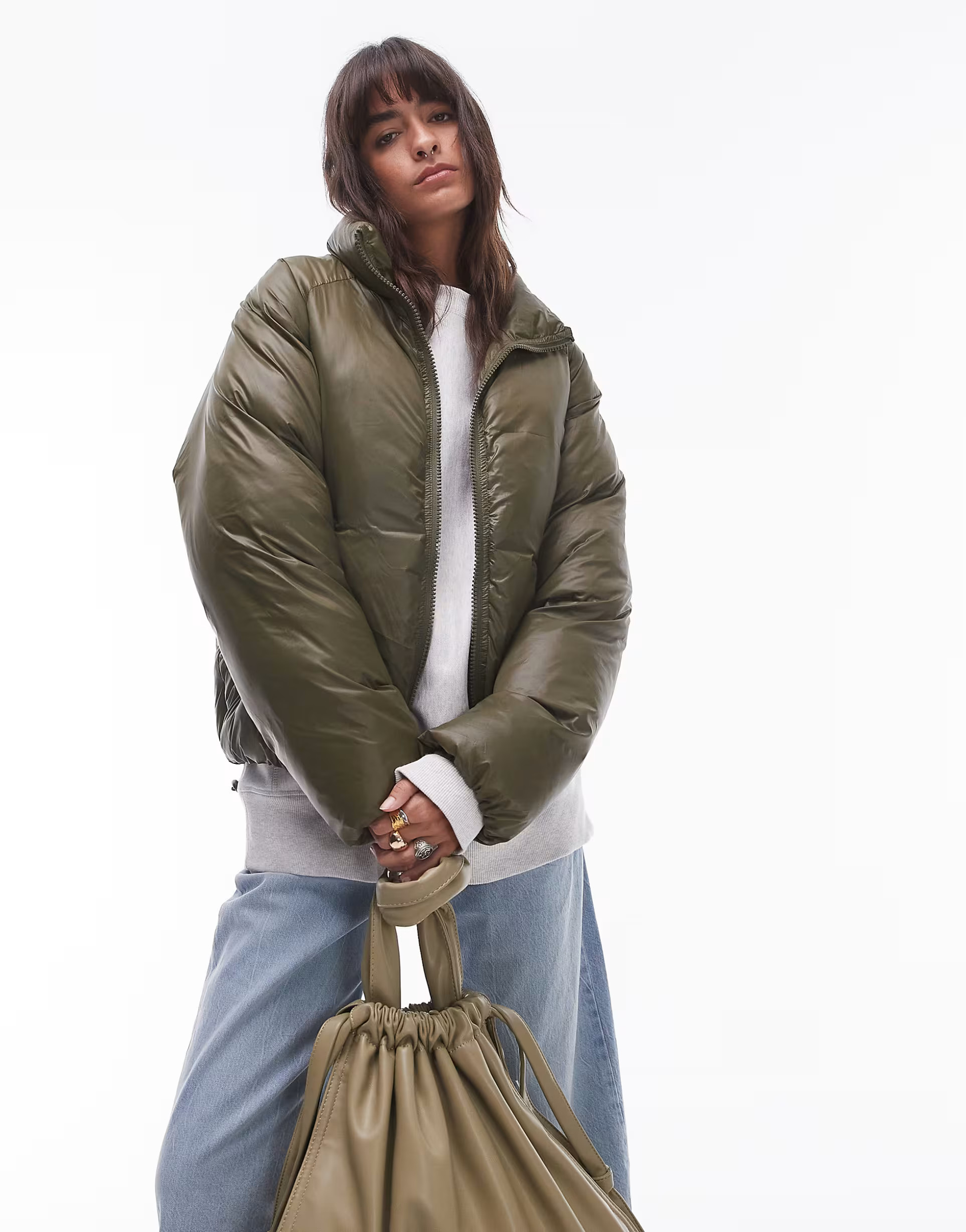 Topshop puffer bomber jacket in mossy green | ASOS (Global)