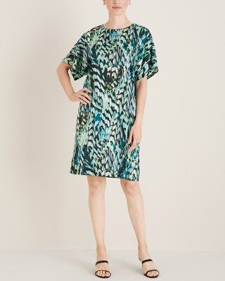 Feather-Print Satin Shift Dress | Chico's