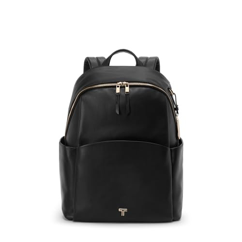 TUMI - Voyageur Raina Backpack - Women's Premium Leather Backpack - Everyday Bag with Phone Pocket & Laptop Compartment - Black, Light Gold Hardware | Amazon (US)