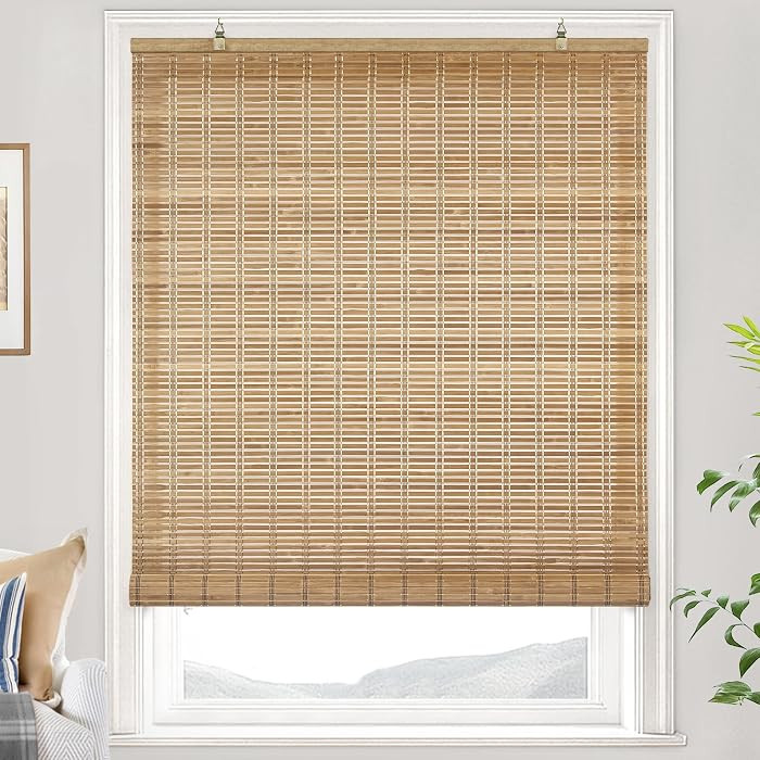 LazBlinds Cordless Bamboo Blinds, Bamboo Roll Up Shades for Windows, Light Filtering Hanging Window Blinds, Shades for Patio Indoor/Outdoor Porch, 21" W x 64" H, Brown206 | Amazon (US)