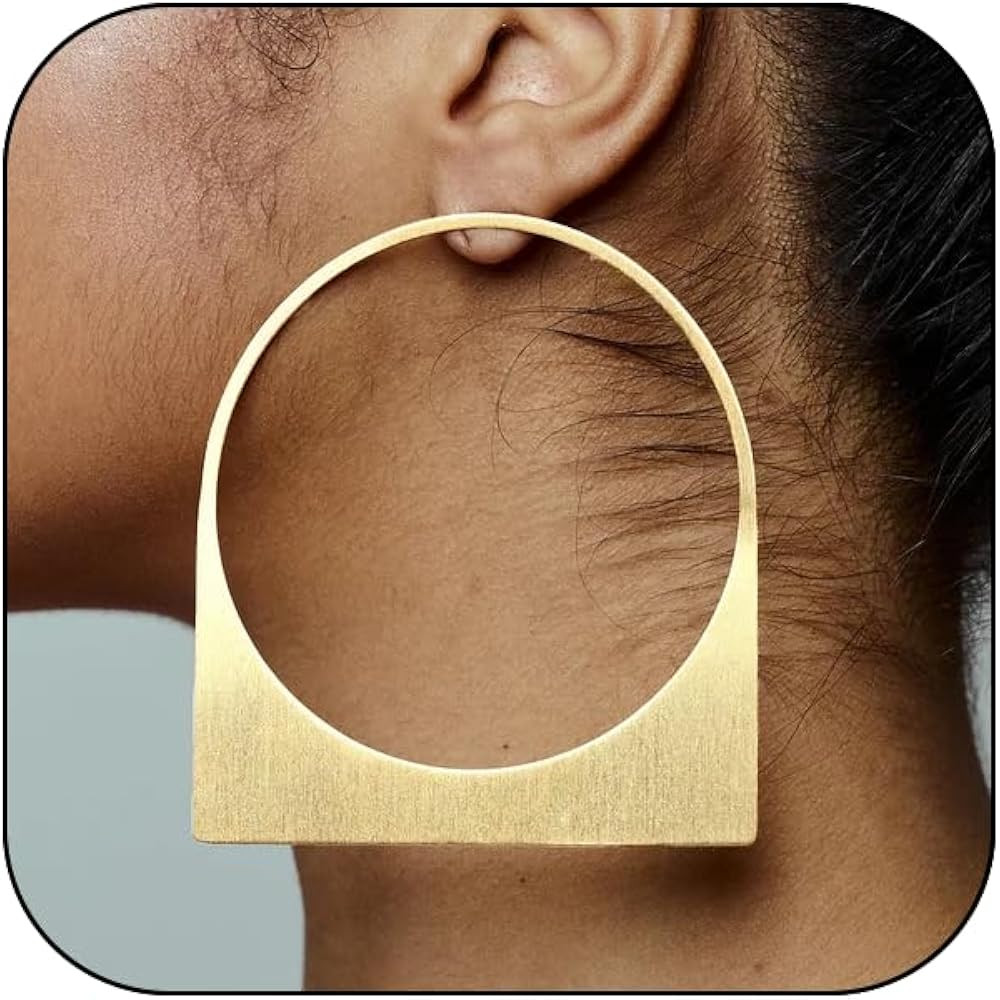 Large Gold Hoop Earrings, 14k Plating Big Chunky Geometric Hollow Brushed Metal Sheet Drop Dangle... | Amazon (US)