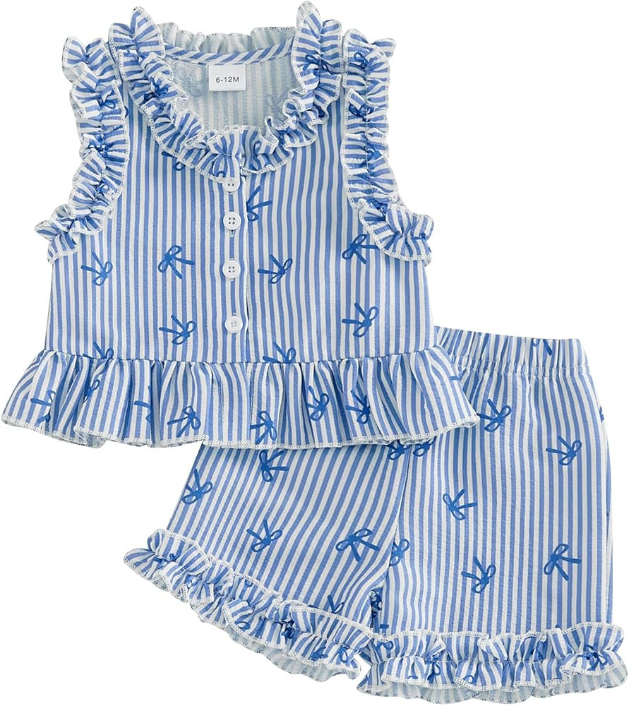 Toddler Baby Girl Summer Outfit Bows Ruffle Tops Shorts Set | Amazon (US)