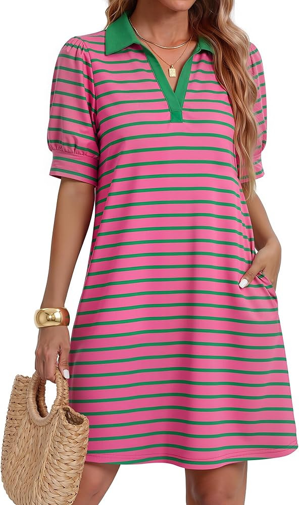 ZESICA Womens Summer Casual Striped T Shirt Mini Dress | Amazon (US)