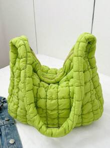 Women's Large Capacity Solid Color Casual Quilted Cotton Padded Shoulder Bag, Soft Padded Down Wi... | SHEIN