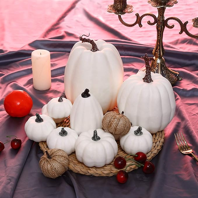VIGEIYA Artificial White Pumpkins Table Decor Farmhouse Assorted Realistic for Thanksgiving Hallo... | Amazon (US)