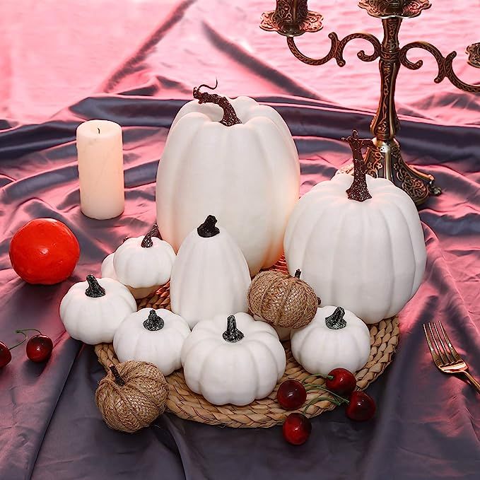 VIGEIYA Artificial White Pumpkins Table Decor Farmhouse Assorted Realistic for Thanksgiving Hallo... | Amazon (US)