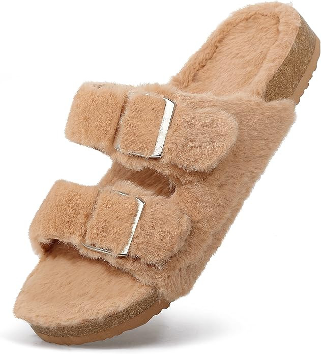 Harvest Land Women Slippers Adjustable Buckle House Faux Fur Slides Shoes Non-Slip Cozy Memory Fo... | Amazon (US)