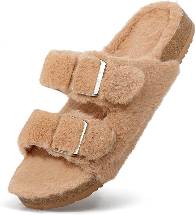 Harvest Land Women Slippers Adjustable Buckle House Faux Fur Slides Shoes Non-Slip Cozy Memory Fo... | Amazon (US)