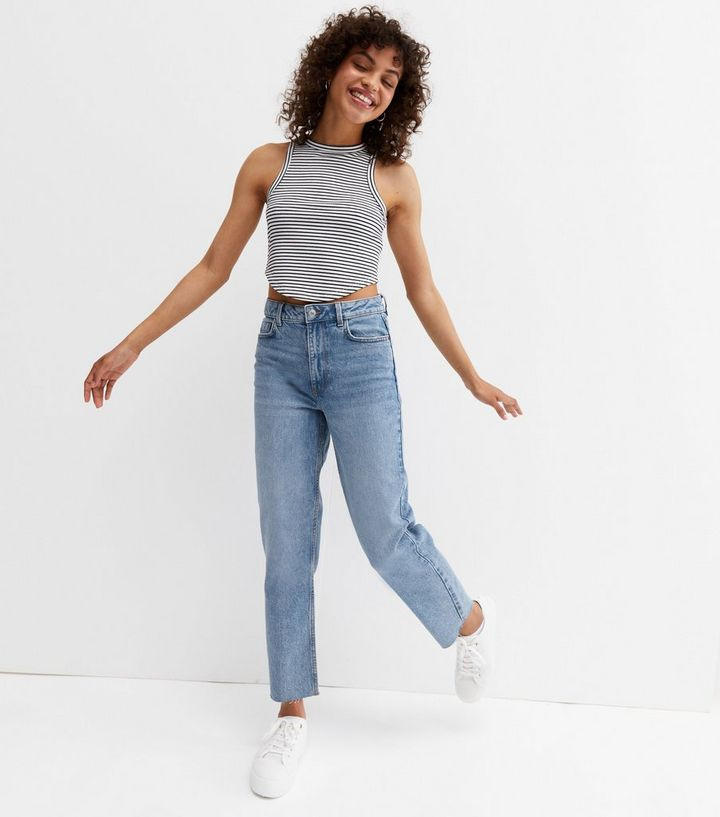 Blue Mid Wash Ankle Grazing Hannah Straight Leg Jeans
						
						Add to Saved Items
						Remov... | New Look (UK)