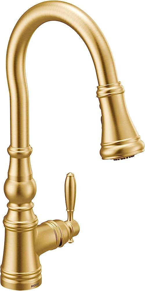 Moen Weymouth Brushed Gold Shepherd's Hook Pulldown Kitchen Faucet Featuring Metal Wand with Powe... | Amazon (US)