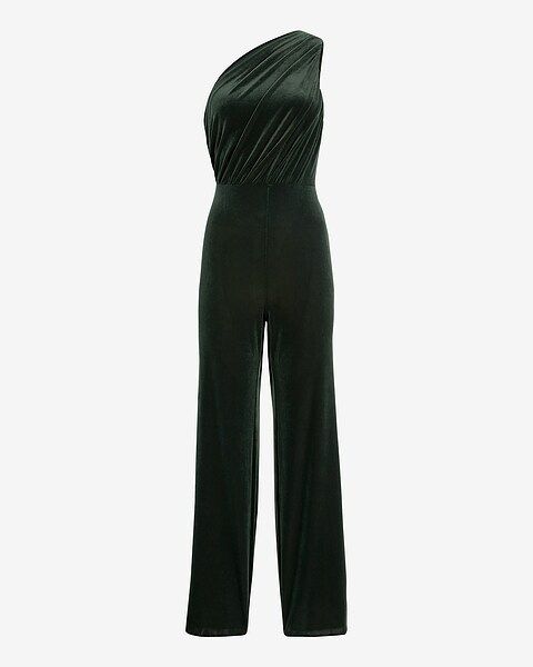 Velvet Body Contour One Shoulder Ruched Wide Leg Jumpsuit | Express