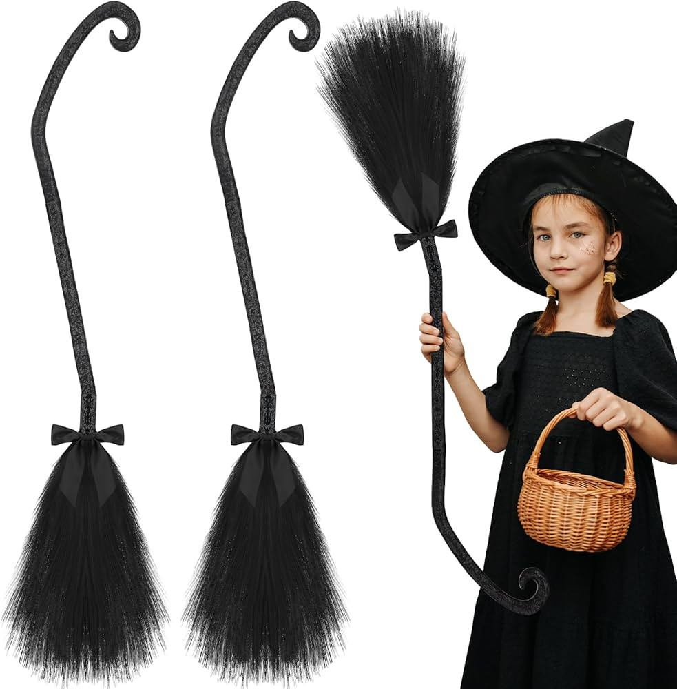 Liliful 2 Pcs Halloween Witch Broom Halloween Witch Broom with Ribbons Wizard Witch Accessories W... | Amazon (US)