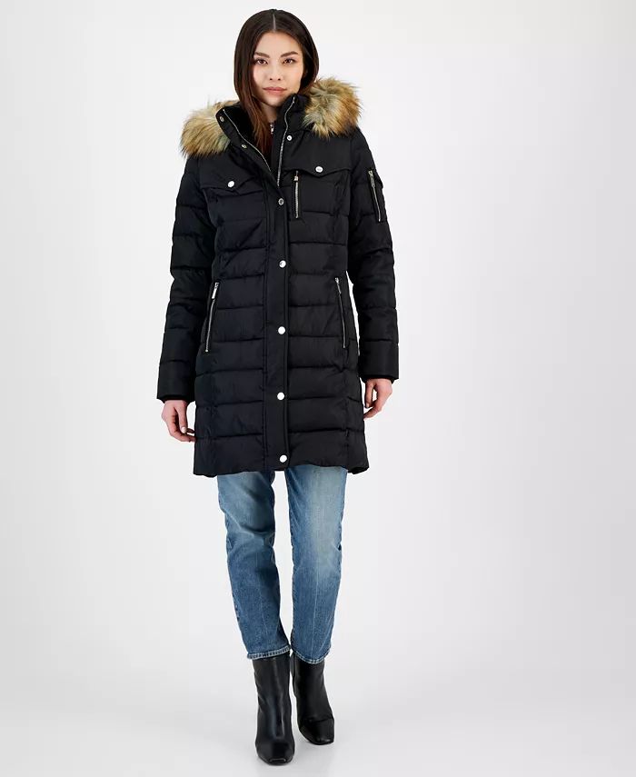 Women's Faux-Fur-Trim Hooded Puffer Coat, Created for Macy's | Macys (US)