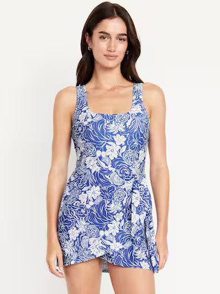Matte Side-Tie Swim Dress | Old Navy (US)