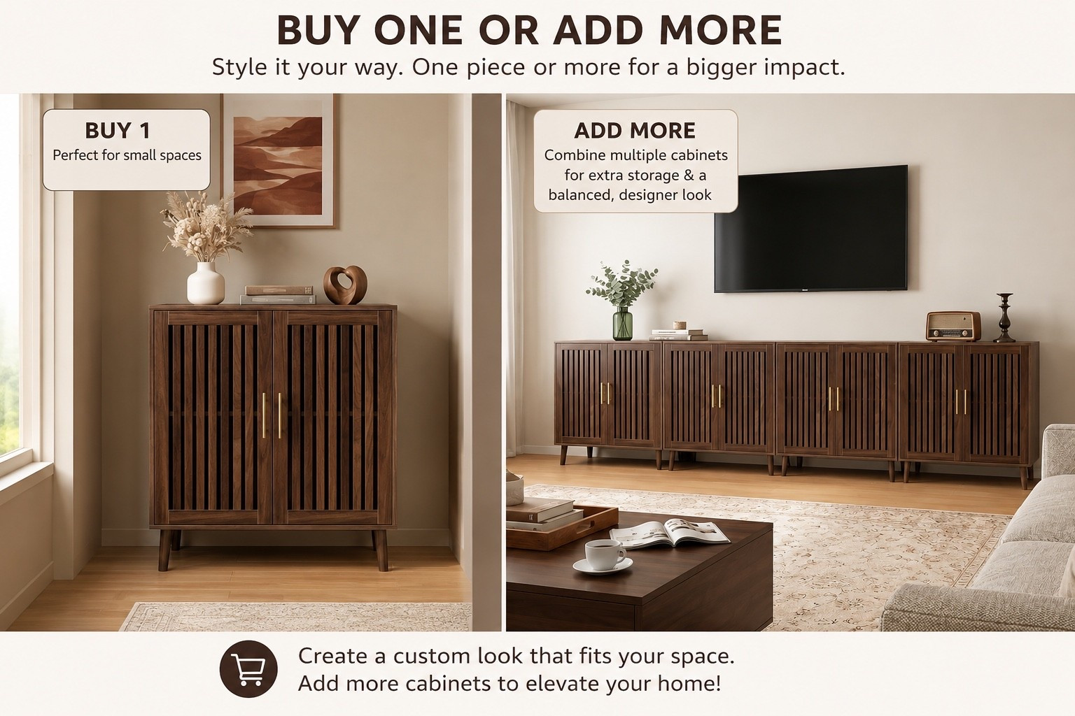 This cabinet is such a good find! I love that you can use one as a statement piece or place a few together to create a longer, custom-looking setup. The walnut finish + slatted doors give it such a warm, elevated look. Perfect for an entryway, dining room, coffee bar or even under the TV.

Linked in my LTK 

#LTKHome #LTKFinds #AmazonHome #HomeDecor #AmazonFinds #FurnitureFinds #HomeInspo

#LTKHome