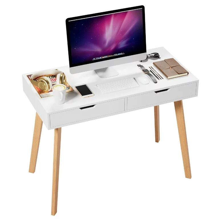Homfa Writing Computer Desk, Laptop Notebook PC Workstation with 2 Drawers, Simple Study Makeup V... | Walmart (US)