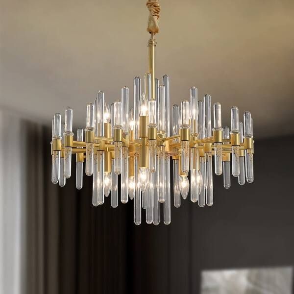 24 in. Modern Gold Chandelier 10-Light Crystal Pendant Lighting for Living Room - Overstock - 360... | Bed Bath & Beyond