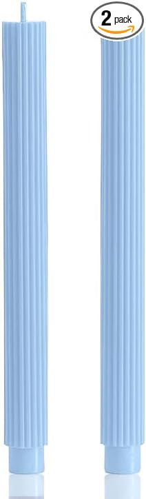 Baby Blue Ribbed Wick Taper Candles,PAMELIFE 2 Pack | 10" Gold Premium Unscented Tall Ribbon Wax ... | Amazon (US)