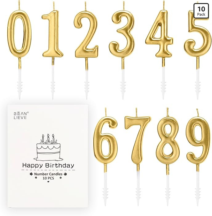 Beanlieve 10-Pieces Numeral Birthday Candles - Cake Numeric Candles Number 0 1 2 3 4 5 6 7 8 9,Us... | Amazon (US)