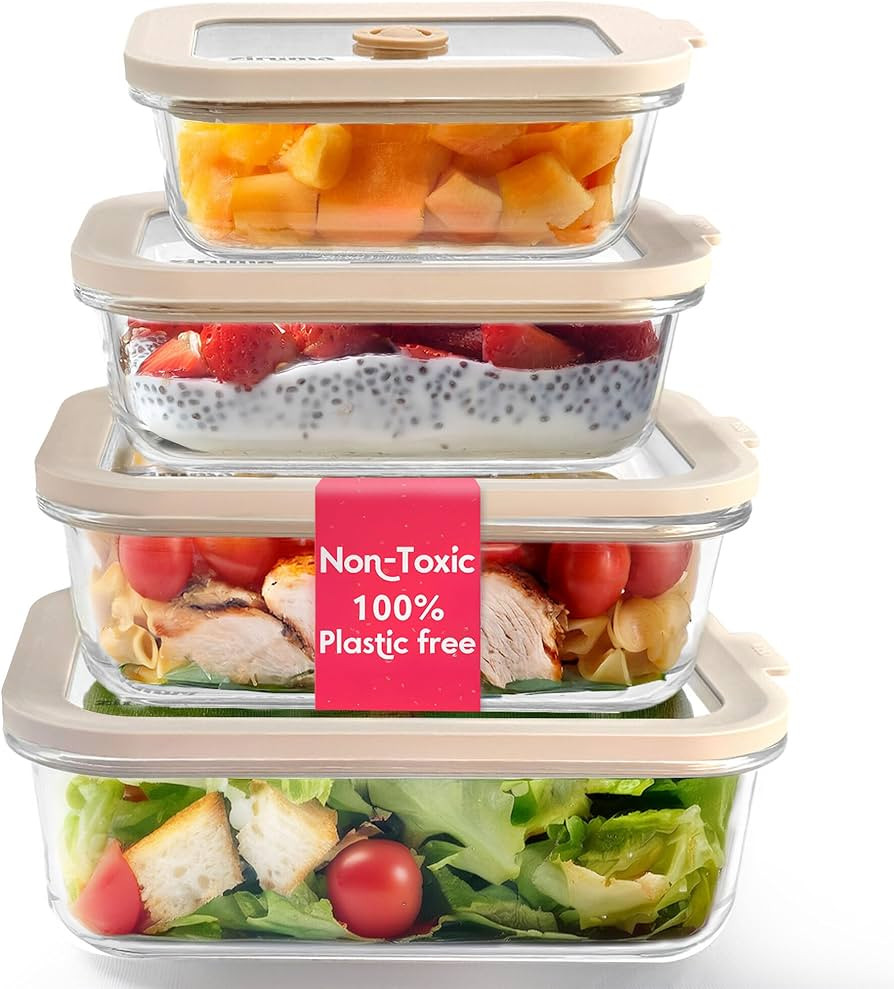Ziruma Non-Toxic 4 Pack - Glass Food Storage Containers With Lids – Plastic Free, Airtight Meal... | Amazon (US)