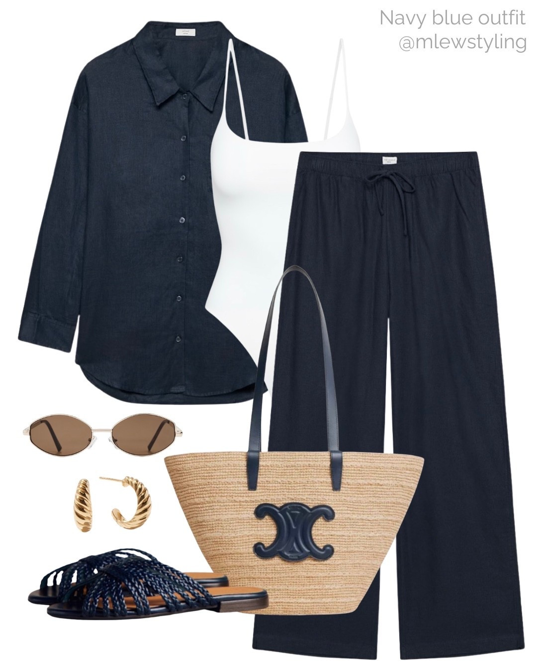 Navy blue linen set 💙

Tags: spring & summer outfit, vacation look, travel outfit, Celine straw tote bag, sezane leather sandals, aritzia cami bodysuit, aire sunglasses, quince gold earrings, capsule wardrobe, linen button down, drawstring linen pants 

#LTKTravel #LTKootd #LTKgrwm