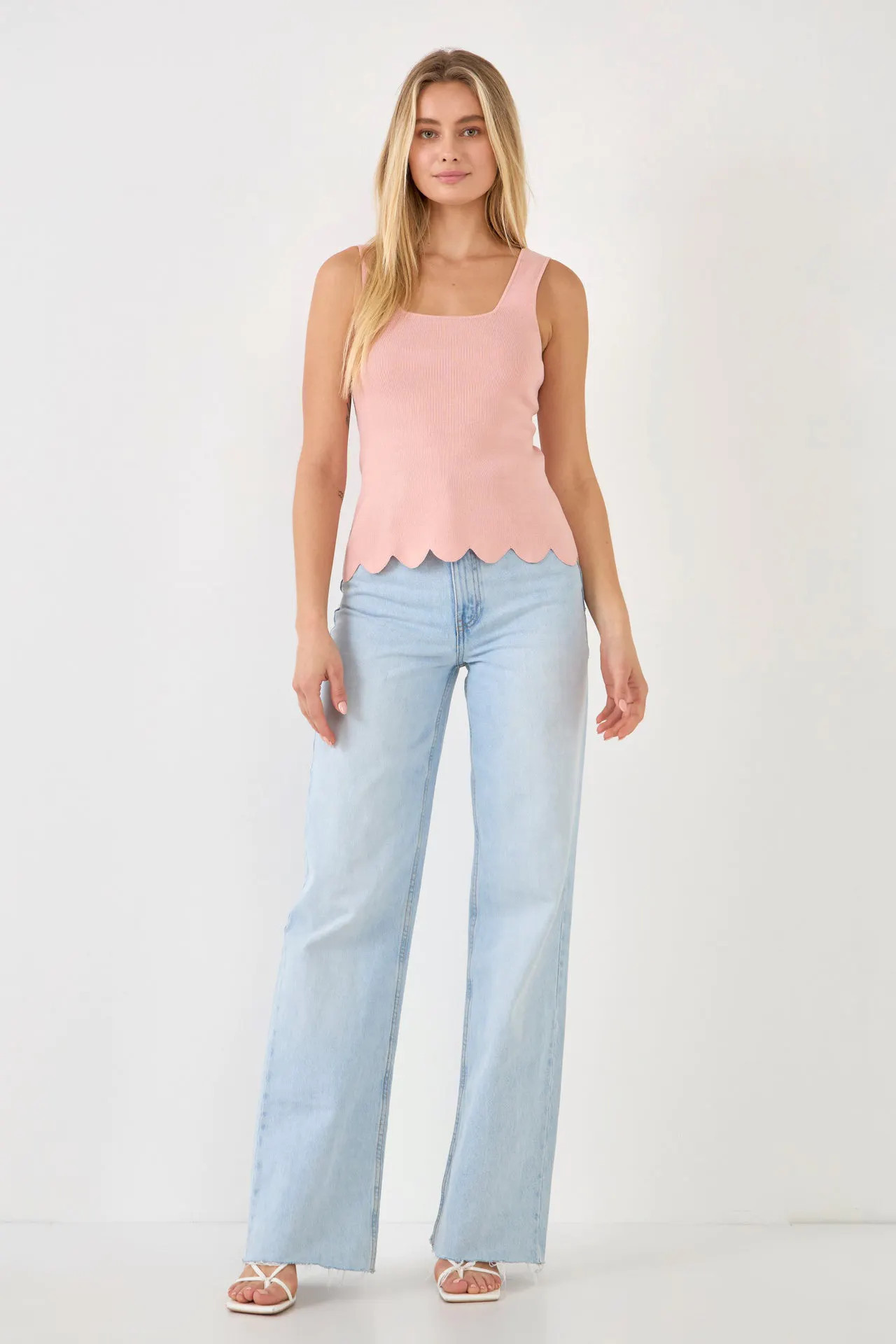 English Factory Square neckline Scallop Edge Knit Tank Top | Verishop