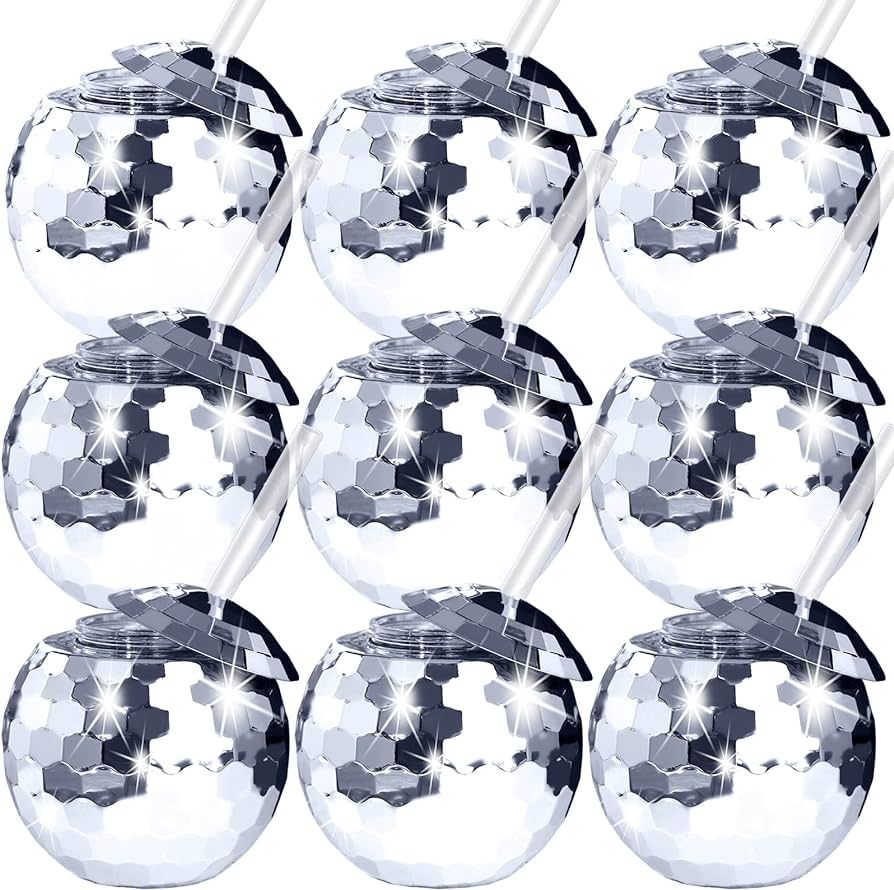 Tongnian 9 Pcs Disco Ball Cups Tumbler Disco Flash Ball Cocktail Cup Silver Spherical Cup with Li... | Amazon (US)