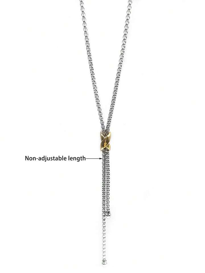 1pc Fashionable & Versatile Non-Adjustable Stainless Steel 2-Tone Y-Shaped Pearl Link Women Neckl... | SHEIN