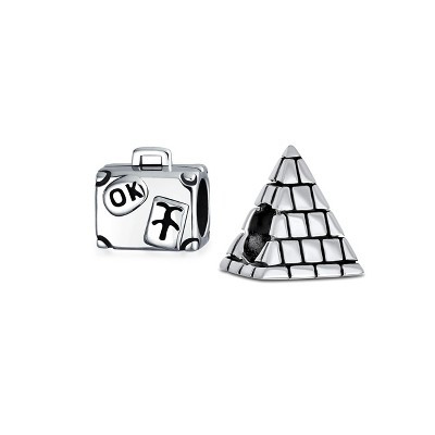 Bling Jewelry .925 Sterling Silver Travel Suitcase Luggage & Landmark Egyptian Pyramid Charm Bead (Set) | Target